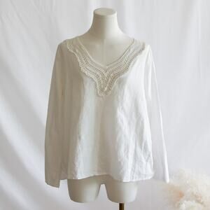 ZARA Linen Blend Cottage Twill peasant top size S